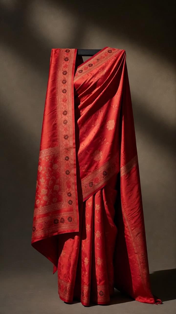 AI generated red saree visualization - Textile AI Color Morph
